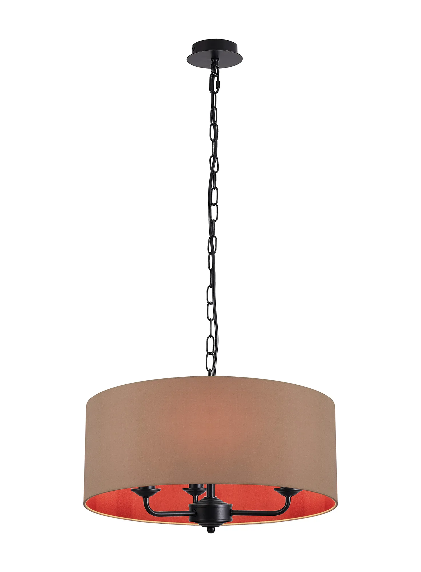 DK1033  Banyan 50cm 3 Light Pendant Matt Black; Antique Gold/Ruby